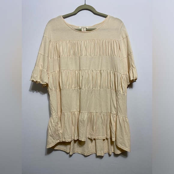 Sundance Tops - Sundance Women's Boho Tiered Ruched Cotton Tunic Top Size L Pink/Peach Casual